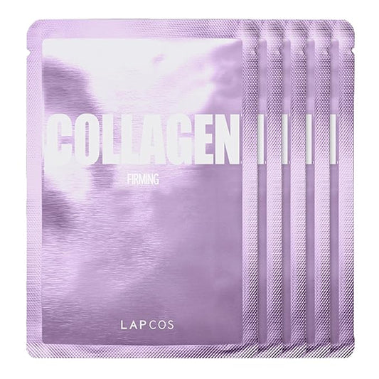 LAPCOS Collagen Sheet Mask, Firming Daily Face Mask with Collagen Peptides for Anti-Aging, Helps to Minimize Wrinkles, Restores Skin Elasticity & Firmness, Korean Beauty Favorite, 5-Pack-VivaGrace Women