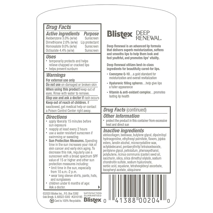 Blistex Lip Protectant Sunscreen Deep Renewal Anti-Aging Formula 0.13 Ounce (3.69g) ( Value Pack of 4)-VivaGrace Women