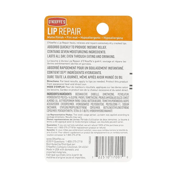 O'Keeffe's Unscented Lip Repair Lip Balm for Dry, Cracked Lips, Stick, (Pack of 5)-VivaGrace Women