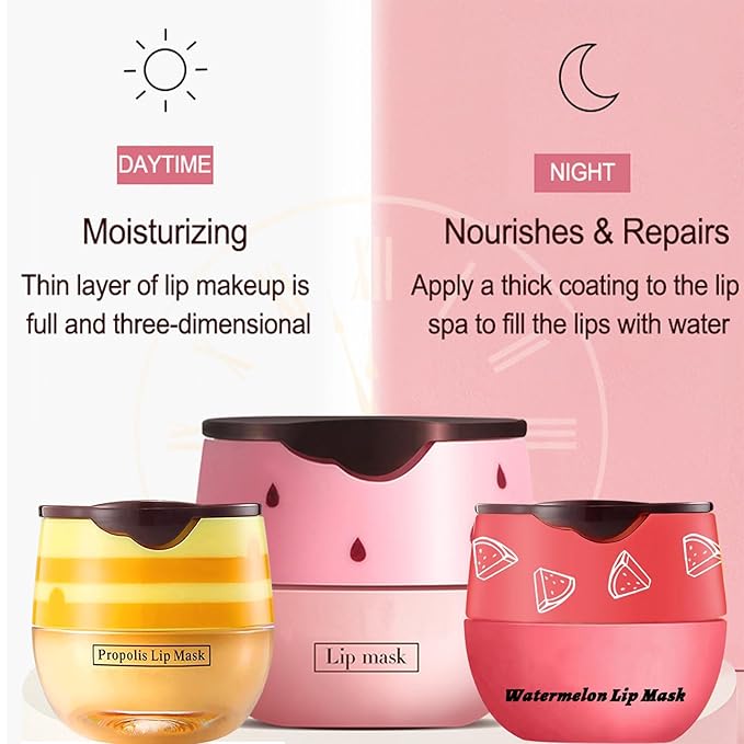 4 PCS Bee Lip Balm Lip Mask Honey Pot, Honey & Strawberry & Watermelon & Apple Lime Lip Mask Overnight Propolis Moisturizing Lip Balm with Stick, Hydrating Lip Sleeping Mask Prevention Dry & Cracked-VivaGrace Women
