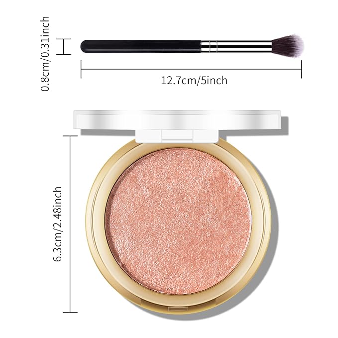 Baked Highlighter Powder Palette, Makeup Highlighter Powder Palette Sheer Shimmering Finish Face Highlighters Makeup Iluminadores de Maquillaje #05 Gold Brown-VivaGrace Women