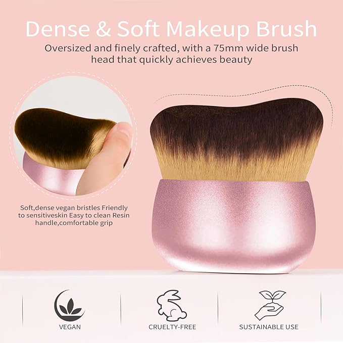 Extra Large Body Makeup Brush For Self Tanner,Leg Makeup &Bronzer Blend,75 mm Wide-headed Kabuki Brush Provides More Even& Pretty Application, Sunscreen Face&Back Makeup Brush,Wet&Dry Use-Matte (Pink)-VivaGrace Women