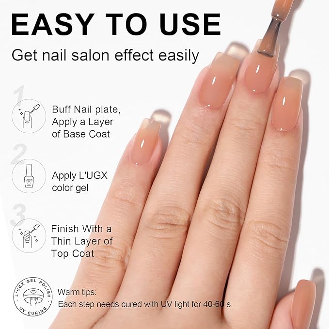 L'UGX Light Sheer Nude Gel Polish 15ML Neutral Fall Gel Nail Polish Translucent Natural U V French Gel Nail Color for Nail Art DIY Manicure at Home Salon Holiday Gifts for Women LGS-709