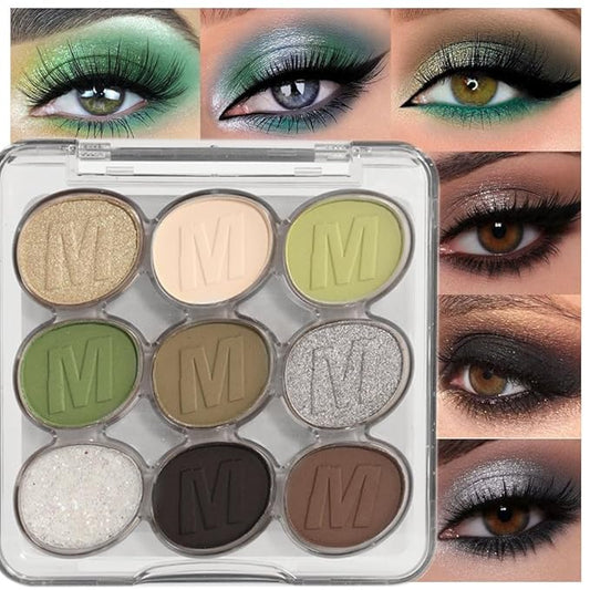SUAKE Waterproof 9 Colors Shimmer Matte Eyeshadow Palette.Longwearing Highly Pigmented Glitter Eye Makeup Palet. Sparkle Pearlescent paleta de sombras 1# Gold Green-VivaGrace Women