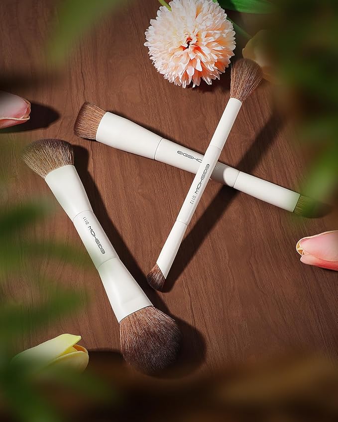 EIGSHOW Makeup Brush Set, 3Pcs Double Ended Face Makeup Brushes for Foundation Powder Contour Highlight Concealer Nose Shadow, Travel Gift Set (Beige)-VivaGrace Women