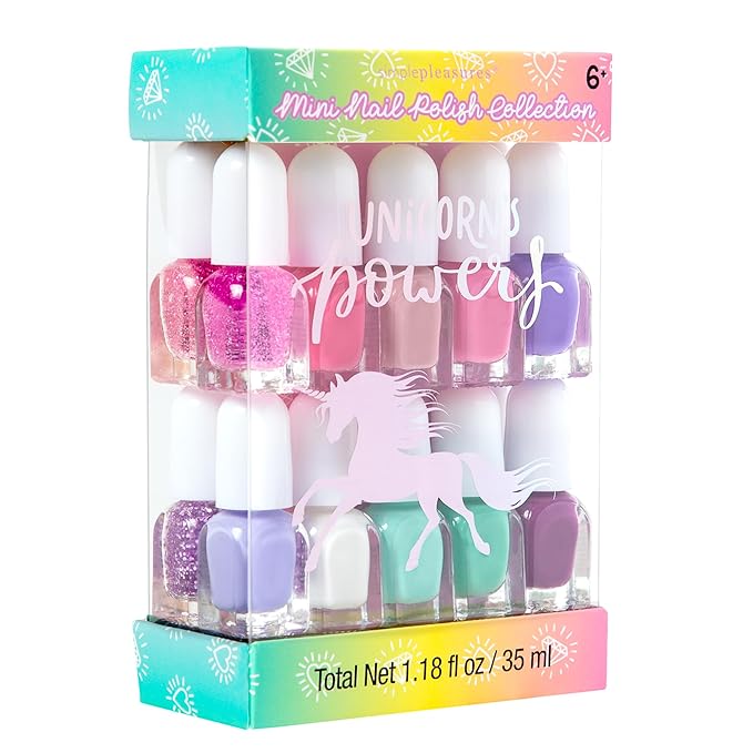 SIMPLE PLEASURES 14- Unicorn Power Kids Nail Polish Set for Girls – 14 Water-Based Non -Toxic Nail Art Kit - Gift Set for Girls Ages 7-12