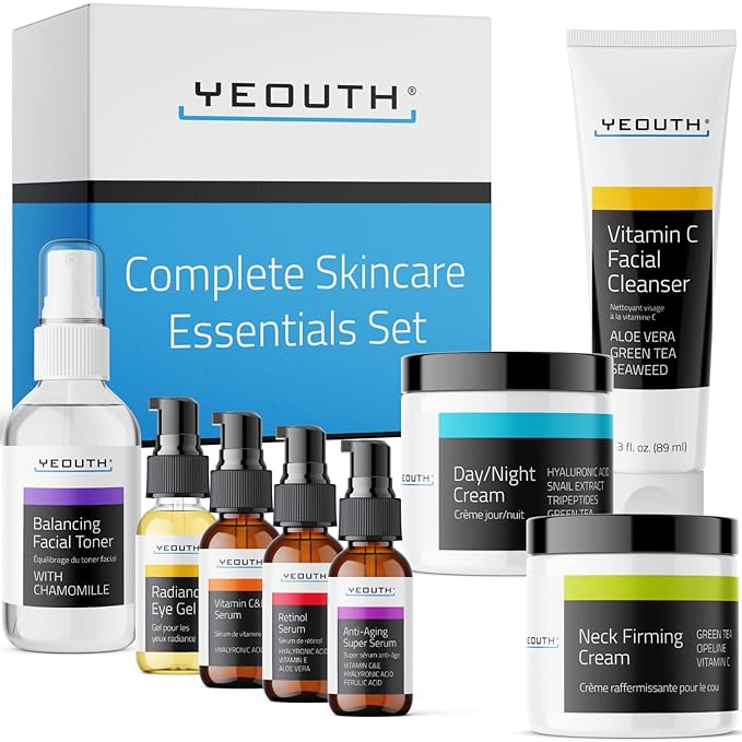 YEOUTH Skin Care Set: Retinol Serum with Hyaluronic Acid, Vitamin C & Super Face Serum, Cleanser, Toner, Eye Gel, Neck Cream, Face Cream 8-Piece Skincare Kit For Women-VivaGrace Women