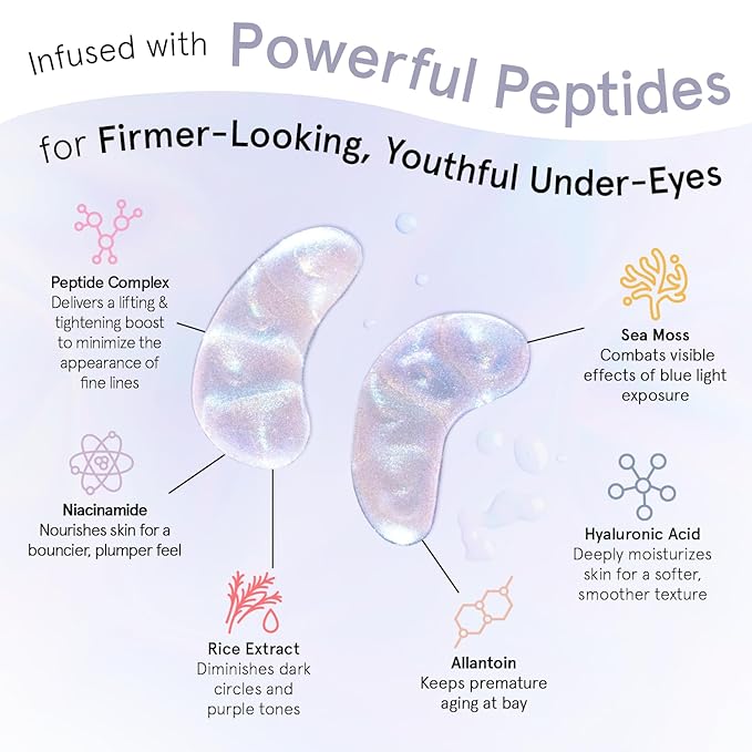 grace & stella Peptide Under Eye Patches with Niacinamide & Rice Extract - Firming Eye Masks for Dark Circles and Puffiness - Gel Mask for Firmer-Looking Skin - Vegan, Cruelty-Free (White, 48 Pairs)-VivaGrace Women