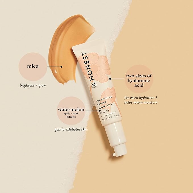 Honest Beauty Everything Glow Primer for All Skin Types | Preps, Brightens, + Hydrates Skin | 2 Types of Hyaluronic Acid, Watermelon + Apple Extracts | EWG Verified, Vegan + Cruelty Free | 1 fl oz-VivaGrace Women