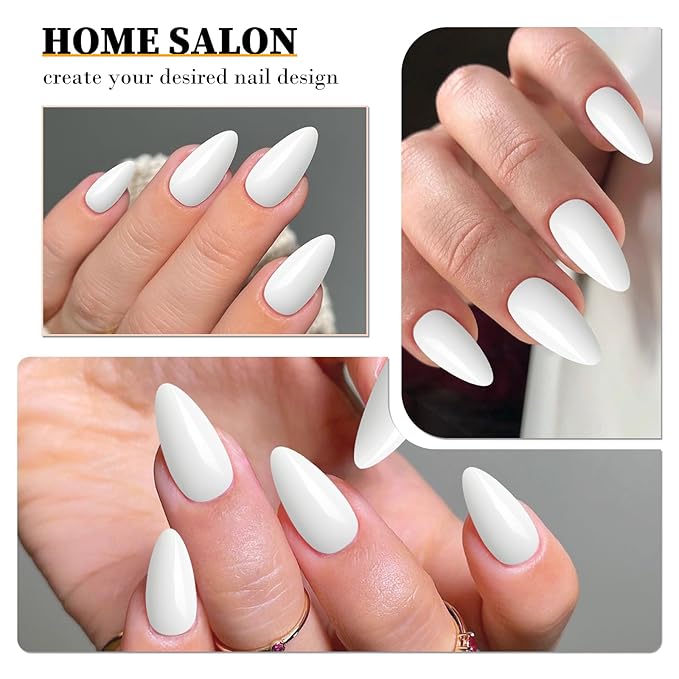 LoveOurHome 240pc Short Almond White Press on Nails Colored Fake Nail Tips Full Cover Artificial Fingernail French Stiletto Manicure with Adhesive Tabs for Women Girls Kids