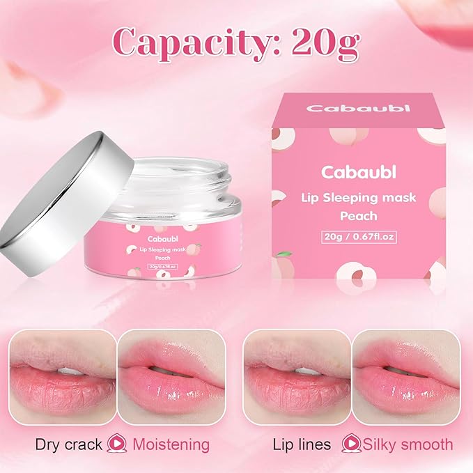 Lip Sleeping Mask,Moisture Lip Mask Overnight,Night Repair Sleeping Lip Balm,Sleeping Lip Butter Balm to Moisturize & Nourish Dry Cracked Lips,Lip Treatment Mask,Peach Lip Mask(20g, 0.7 oz)-VivaGrace Women