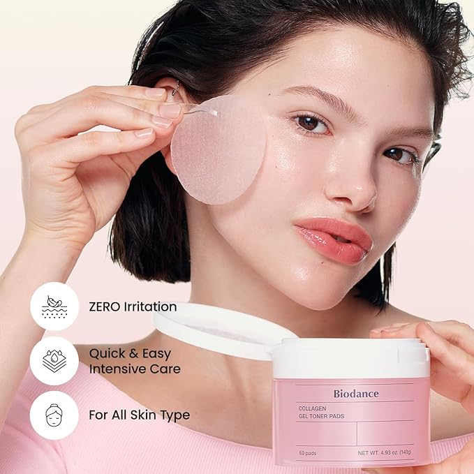 Biodance Collagen Gel Toner Pads, Pore Minimizer for Face, Improving Elasticity, Gentle Exfoliating Toner Pads for Sensitive Skin, Korean Skincareㅣ4.93 fl.oz.(140g)*60Pads-VivaGrace Women