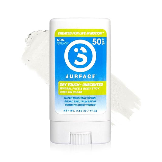 Surface Mineral Face Sunscreen Stick, Dry Touch SPF 50, Broad Spectrum UVA UVB Sun Protection for Kids and Adults, Travel Friendly, Water Resistant for 80 Minutes, Fragrance Free, 0.5oz-VivaGrace Women