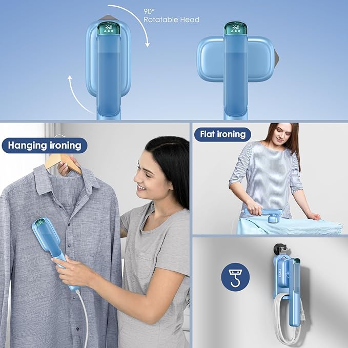 FEPPO Travel Steamer for Clothes, 110-240V Dual Voltage Portable Mini Steamer & Iron 2in1, 1100W Powerful Garment Steamer, Fast Heat Up, Travel Size, HD Display, for Home & Global & Europe Travel-VivaGrace Women