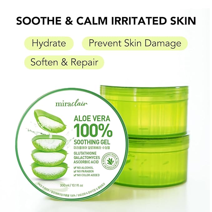 Aloe Vera Gel for Face, Skin, Hair & Sunburn Relief, Made with 100% Pure Aloe Gel for All Skin Types. Made in Korea. 300ml (10.1fl.oz) (2)-VivaGrace Women
