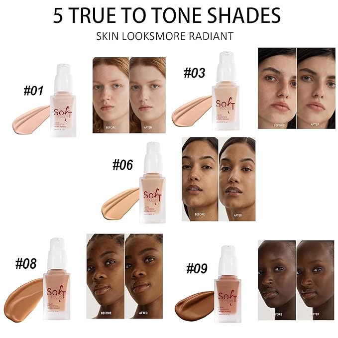 Soft Focus Liquid Concealer Foundation, Moisturizing High Coverage Liquid Foundation, Waterproof Long Lasting 24 HR Oil Control Foundation, Matte Lightweight Liquid Concealer for Women, 01-VivaGrace Women