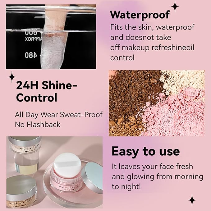 Oil Control Loose Powder Makeup Pink Translucent Setting Powder Shimmer Long Lasting Lightweight Polvo Traslucido Maquillaje Para Mujer Face Powder Makeup - 02 Pink Shimmer-VivaGrace Women