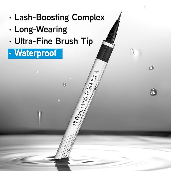 Physicians Formula Eye Booster Super Slim Liquid Eyeliner, Waterproof Precision with a Lash-Boosting Complex, Natural Finish, & Sensitive Skin Approved, Cruelty-Free & Vegan -Ultra Black (Pack of 2)