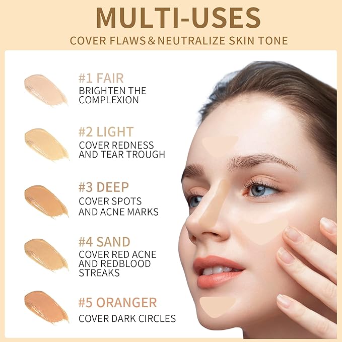 5 In 1 Multi-Use Correcting Concealer Palette,Waterproof Long Lasting Contour Palette,Professional Creamy Concealer Kit for Women,Easy to Create Full Coverage and Natural Finish.#2-VivaGrace Women
