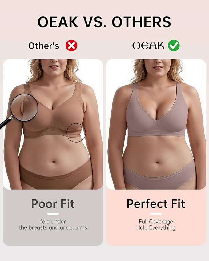 OEAK Womens Deep V Bras Wireless Comfortable Bra Supportive No Underwire Bras Tshirt Push Up Bralettes Plunge Seamless Bra-VivaGrace Women