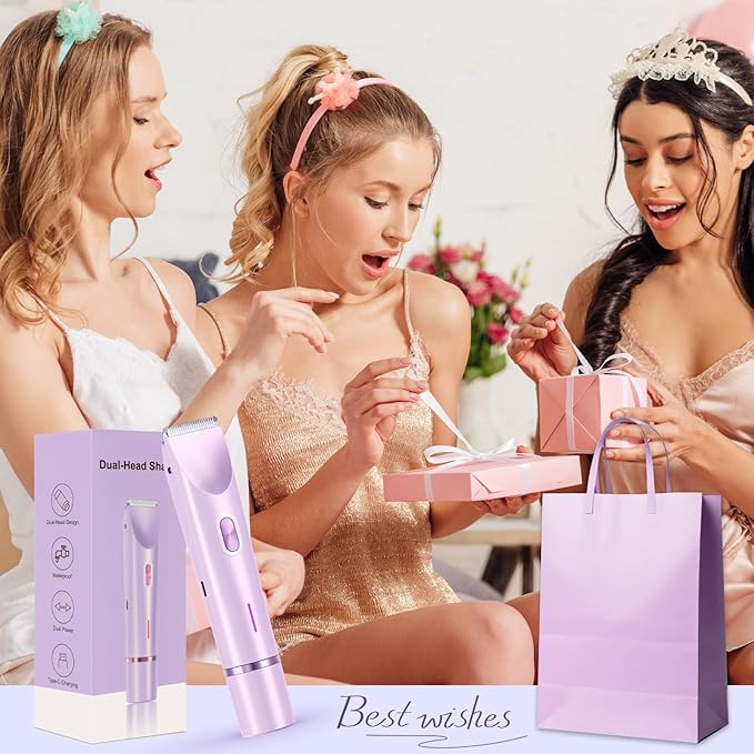 Dermave Bikini Shaver - Electric Bikini Trimmer for Women, Dual Head Shaver Painless Hair Removal for Face, Body & Intimate Areas (Purple)-VivaGrace Women