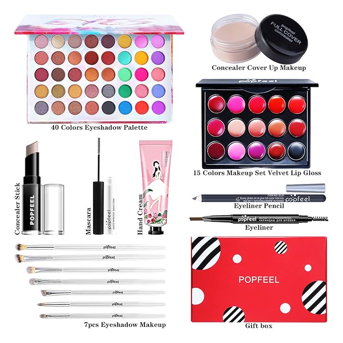 All-in-One Makeup Gift Set Carry All Makeup Kit Women Full Kit With Makeup Bag Lipgloss Lipstick Concealer Blush Foundation Face Powder Eyeshadow Palette Cosmetic Palette #3-VivaGrace Women