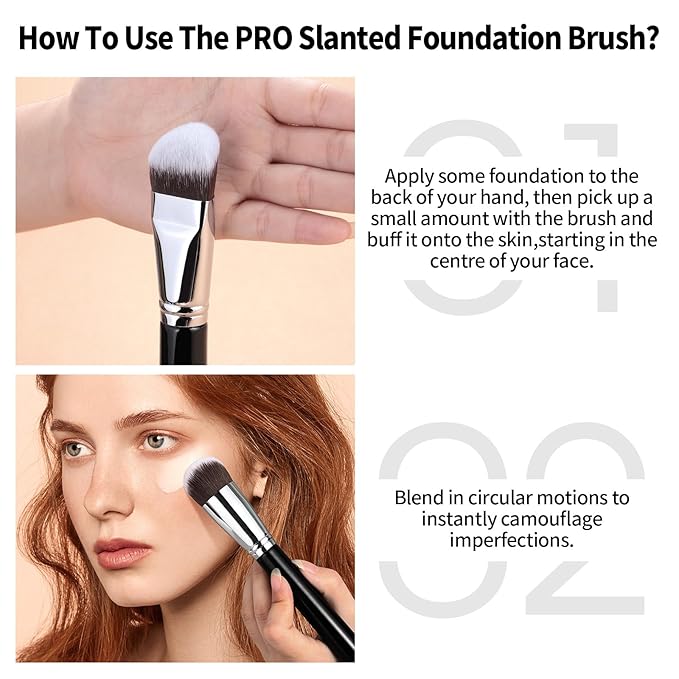 Foundation Brush, EIGSHOW Pro Slanted Brushes Angled Bristles Mask Kabuki Face Brush Perfect for Powder Liquid Cream Buffing Blending (F625)-VivaGrace Women