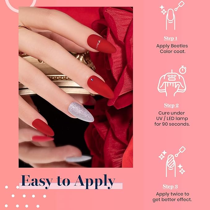 Beetles Red Gel Nail Polish Kit with UV LED Light and Base Top Coat Starter Kit Soak Off Red Gel Polish Set with Lamp Nail File for DIY at Home Manicure Gifts for Women