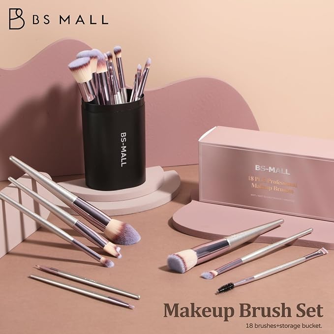 BS-MALL Makeup Brush Set 18 Pcs Premium Synthetic Foundation Powder Concealers Eye shadows Blush Makeup Brushes with black case-VivaGrace Women