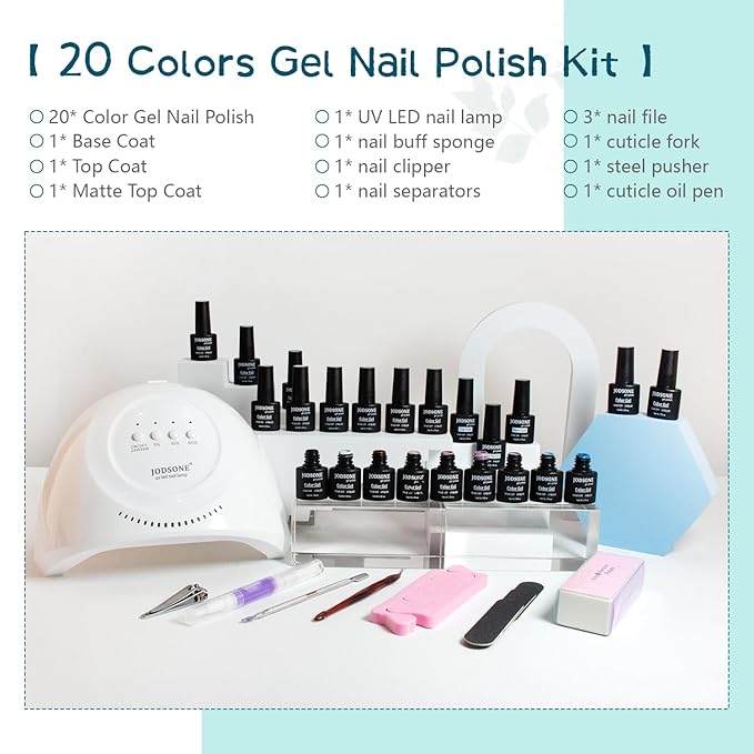 JODSONE 23 PCS Gel Nail Polish Kit with U V Light Popular Color with Durable Base Coat Matte Glossy Top Coat-VivaGrace Women