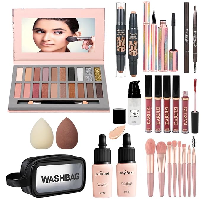 All in One Makeup Kit, Includes 20 Colors Eyeshadow Palette, RUIGPRO Foundation & Face Primer, Makeup Brush, Makeup Sponge, Eyebrow Soap, Winged Eyeliner Stamp, Gift Set for Women, Girls & Teens-VivaGrace Women