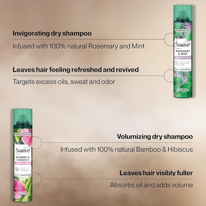 Suave+ Dry Shampoo Spray Variety 2-Pack – Invigorating Rosemary & Mint + Volumizing Bamboo & Hibiscus, 4.3 Oz Ea-VivaGrace Women