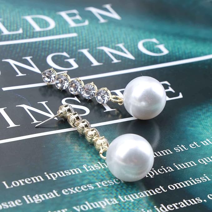 Vintage Pearl Drop Earring Gold Rhinestone Diamond Stud Earrings Cubic Crystal Earrings Wedding Pearl Earrings Jewelry for Women and Girls-VivaGrace Women