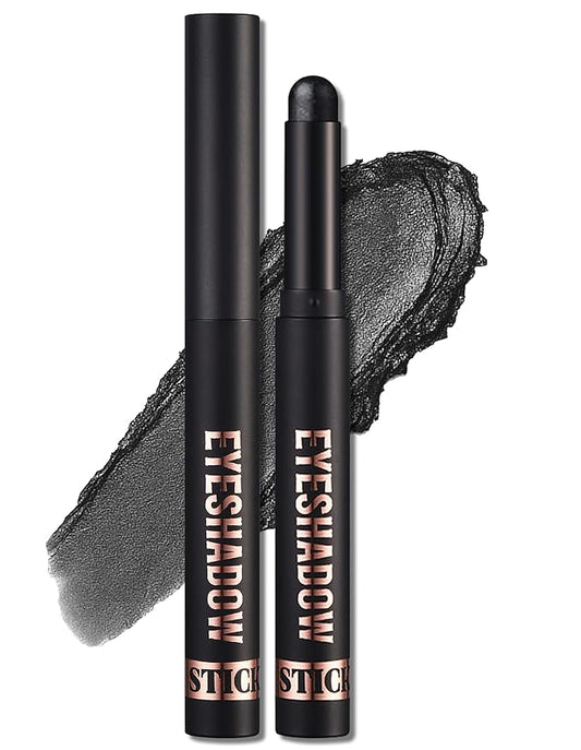 Erinde Shimmer Cream Eyeshadow Stick, Long Lasting Metallic Eye Shadow Sticks, Waterproof Creamy Glitter Eyeshadow Pencil, High Pigmented Blendable Neutral Eye Makeup, 24 Midnight Black Shimmer-VivaGrace Women