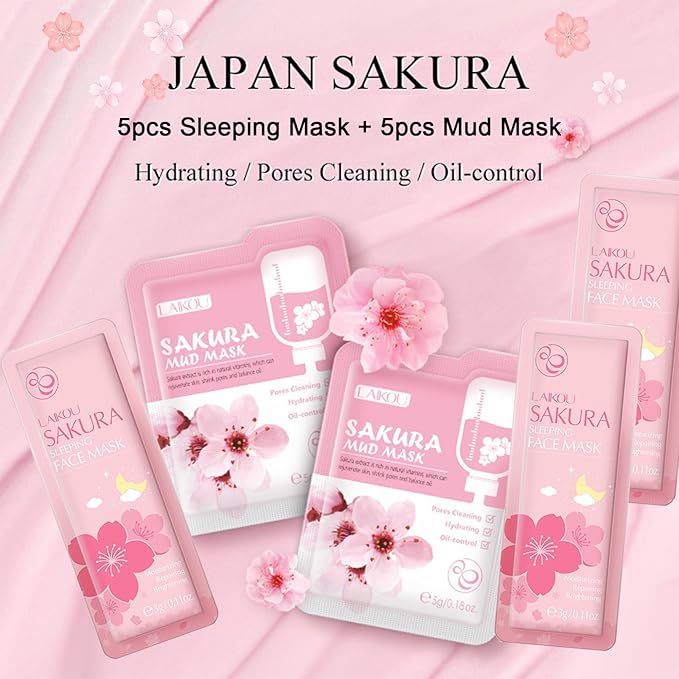 Skincare Set for Teenage Girls, Japan-Sakura Skin Care Products Set, Skin Care Sets & Kits, Cleanser, Toner, Serum, Cream, Sleep Mask,Eye Mask,Mud Mask,Lip Mask Beauty Products Daily Face Care 24PCS-VivaGrace Women