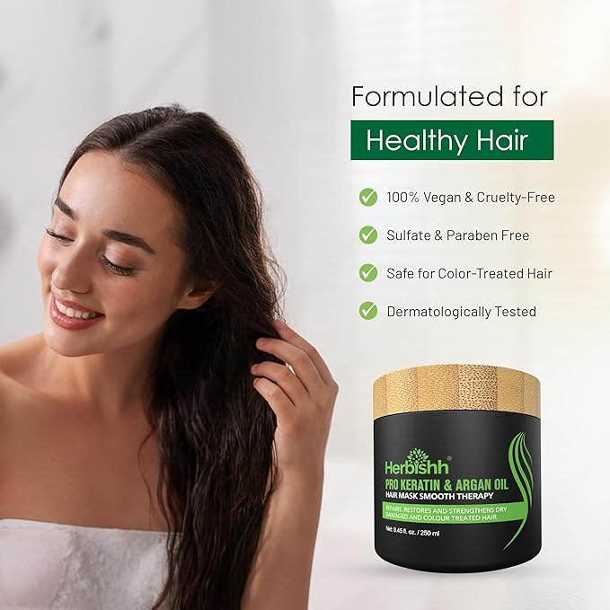 Herbishh Argan Hair Mask-Deep Conditioning & Hydration For Healthier Looking Hair for very Dry, Weak, Stressed Out Hair, No Sulphates, No Parabens-VivaGrace Women