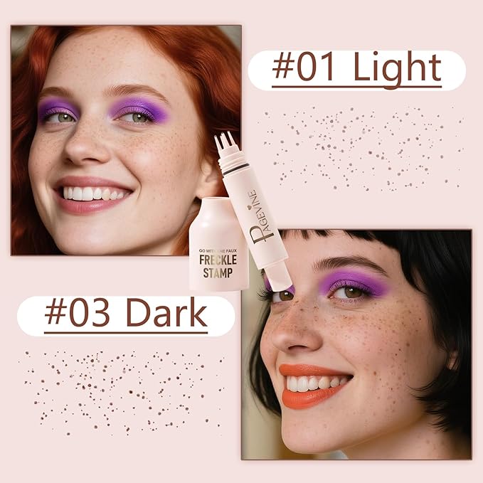Freckle Stamp - Freckle Pen Waterproof, Long Lasting Fake Freckles, Quick Dry 5-Point Faux Freckles Stamp Cushion Stain Marker in One Press Natural and Lifelike Sunkissed Pencil Tool Makeup (#1-Light)-VivaGrace Women