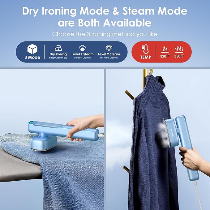 FEPPO Travel Steamer for Clothes, 110-240V Dual Voltage Portable Mini Steamer & Iron 2in1, 1100W Powerful Garment Steamer, Fast Heat Up, Travel Size, HD Display, for Home & Global & Europe Travel-VivaGrace Women