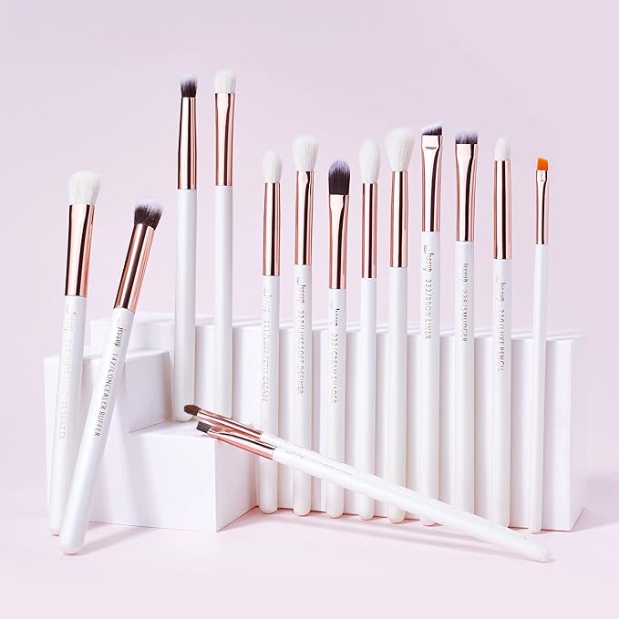 Jessup Eye Makeup Brush Set Professional 15pcs White/Rose Gold Premium Natural-synthetic Eye Shadow Blending Concealer Eye & Brow Liner Brushes, T217-VivaGrace Women