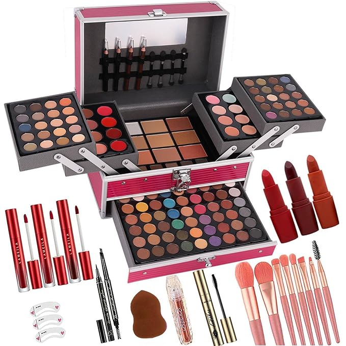 132 Color All- In- One Makeup For Women Full Kit,Professional Makeup Kit,Makeup Gift Set for Women &Girls,Include eyeshadow/lipstick/concealer/Lip Gloss/Eyeliner/Mascara/Makeup Brushes(Pink)-VivaGrace Women