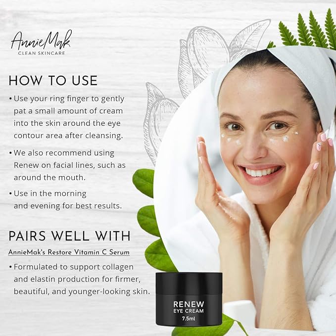 AnnieMak Renew Eye Cream for Dark Circles, Puffiness & Wrinkles Around Eyes, Under Eye Brightener, Vitamin Infused Moisturizer, Hydrating, Brightening & Smoothing Skin Care (0.25 fl oz)-VivaGrace Women