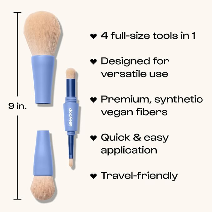 Alleyoop Overachiever 4-in-1 Travel Makeup Brush Set – Powder, Blending, Precision & Complexion Brushes – Mini Makeup Brush for Women, Vegan, Multi-Use & Travel-Friendly Makeup Tool-VivaGrace Women