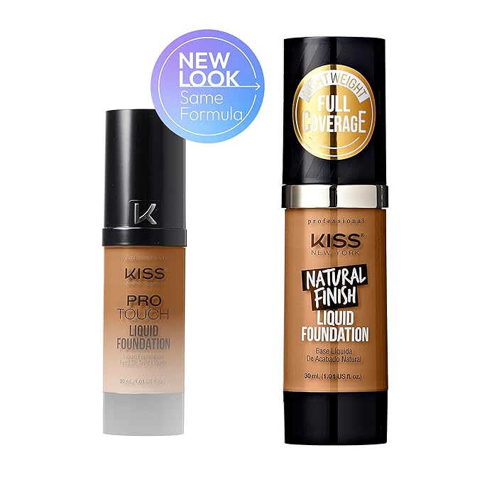 Kiss New York Professional Liquid Foundation - Lightweight and Hydrating Formula, Natural Finish, Control Shine, Cover Pores, Medium to Full Coverage, Green Tea Extract (Warm Honey)-VivaGrace Women