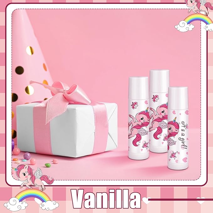 Loopeer 50 Pcs Lip Balm Gift Set Baby Shower Party Favors Natural Ingredients Beeswax lipsticks Gender Reveal Favors Gift Chapped Lips Care Products for Baby Kids Men Women and Children (Unicorn)-VivaGrace Women