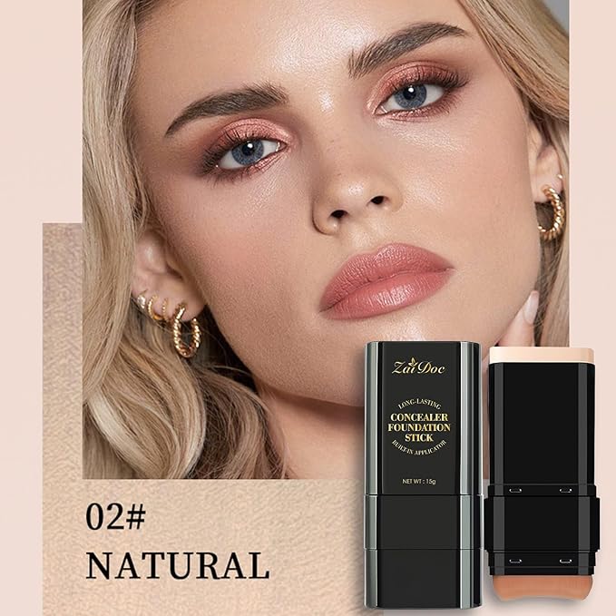 Long-Lasting Concealer Foundation Stick, Creamy Full Coverage, Hydrating Olive & Camellia Formula for Dark Circles & Blemishes, 2.09 oz (02#)-VivaGrace Women