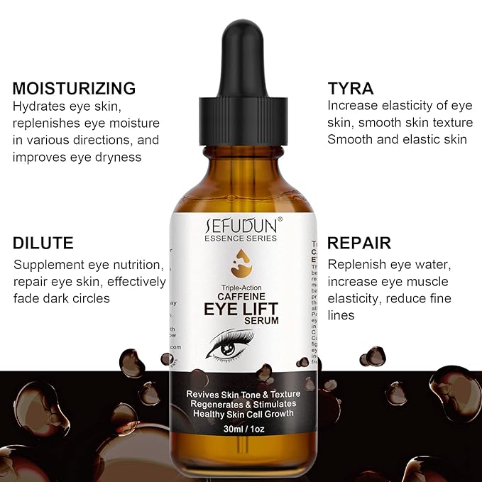 Caffeine Eye Serum, Eye Lift Serum with Vitamin C, Hyaluronic Acid, Collagen - Reduces Puffiness, Dark Circles, Under Eye Bags 1 oz / 30 ml-VivaGrace Women