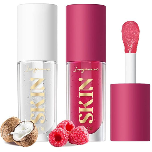 LANGMANNI Moisturizing Lip Oil,No-Sticky Lip Gloss Lip Balm Lip Care,Fruit Flavoured Lip Oil For Dry Lip's Moisturizing Hydrating And Nourishing ((Raspberry+Coco))-VivaGrace Women