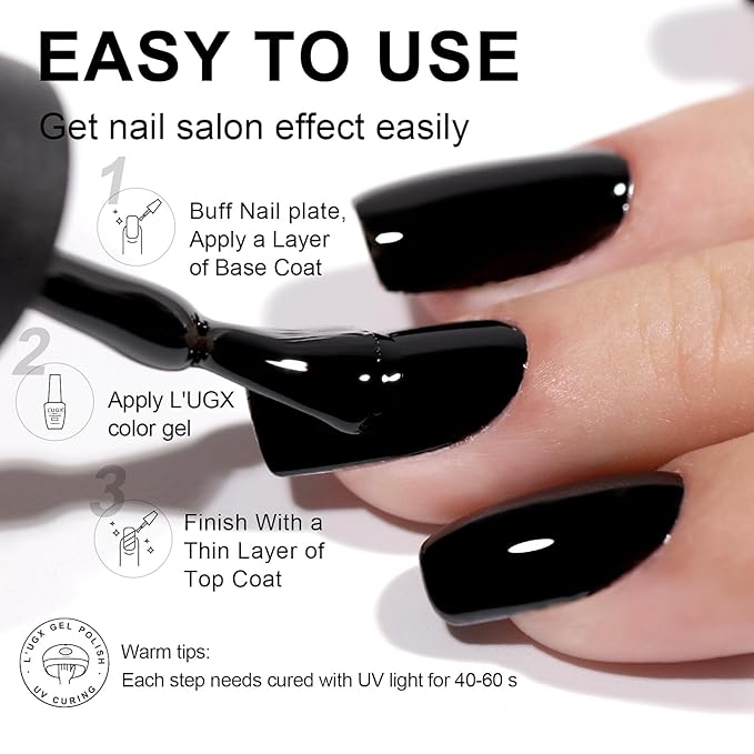 L'UGX Gel Nail Polish Black Christmas Gel Polish 15ML Soak Off UV Gel Colors for Nails Art DIY Manicure & Pedicure at Home Salon Holiday Gifts for Women LGS-702