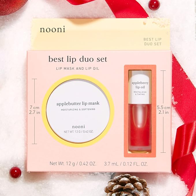 NOONI Best Lip Duo | Applebutter Lip Mask and Appleberry Lip Oil Value Set | with Shea Butter, Apple Seed Oil and Vitamins, Overnight Lip Mask, Hydrating Lip Balm, Korean Lip Butter, Moisturizing-VivaGrace Women