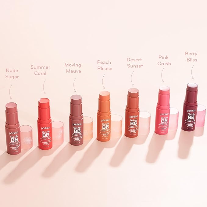 pürlisse Blush Glow BB Lip and Cheek Tint - Hydrating & Buildable 2-in-1 Cream Blush Stick for Cheeks & Lips - Formulated with Nourishing Vitamin E & Hyaluronic Acid - Peach Please (.28 oz)-VivaGrace Women
